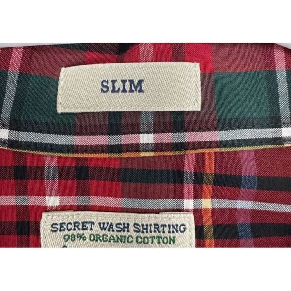 J Crew Shirt Mens Medium Black Multi Plaid Organic Cotton Blend Slim Button Down